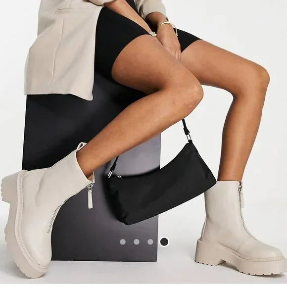 ASOS chunky ankle boot with zip up detail in sand - Picture 2 of 4